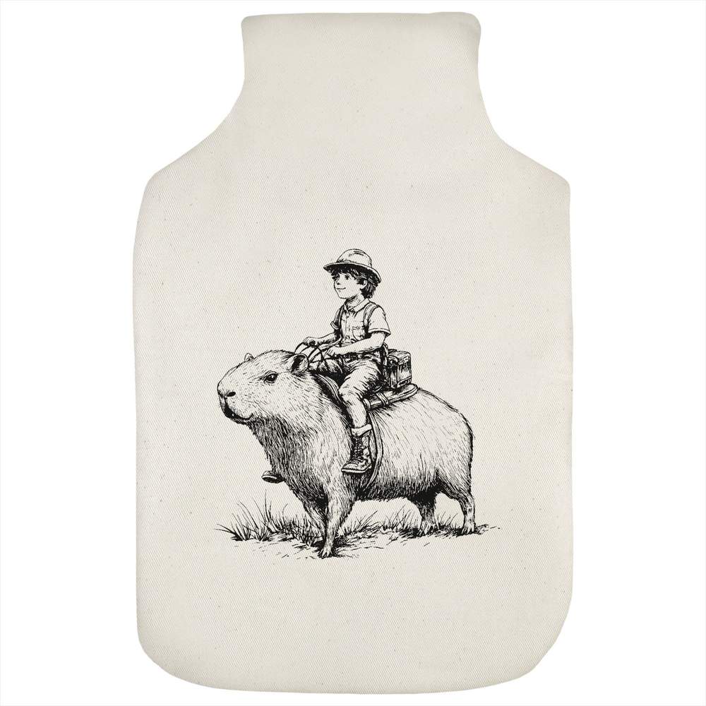 'Boy Riding a Capybara' Hot Water Bottle Cover (HW00037066)