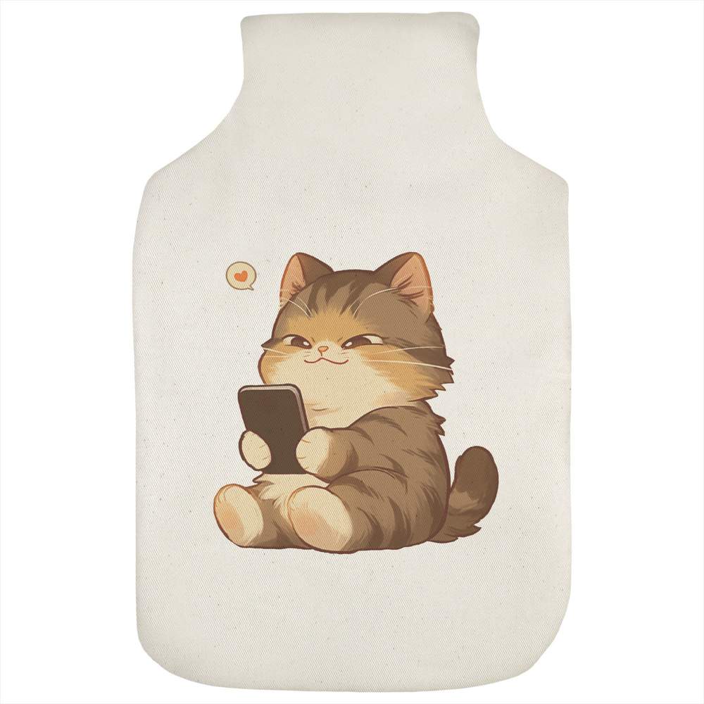 'Cute Chubby Cat with Cellphone' Hot Water Bottle Cover (HW00041723)