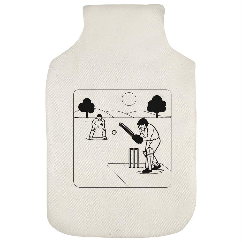 'Cricket Match Action' Hot Water Bottle Cover - Natural - Soft Fabric Case for Bedtime, Winter Warmth, Home and Gifts (HW00041833)