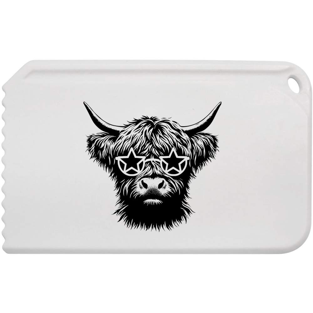 'Highland Cow Rockstar' Plastic Car Ice Scraper - Windscreen Frost and Snow Remover for Cars, Vans and Winter Travel (IC00049961)