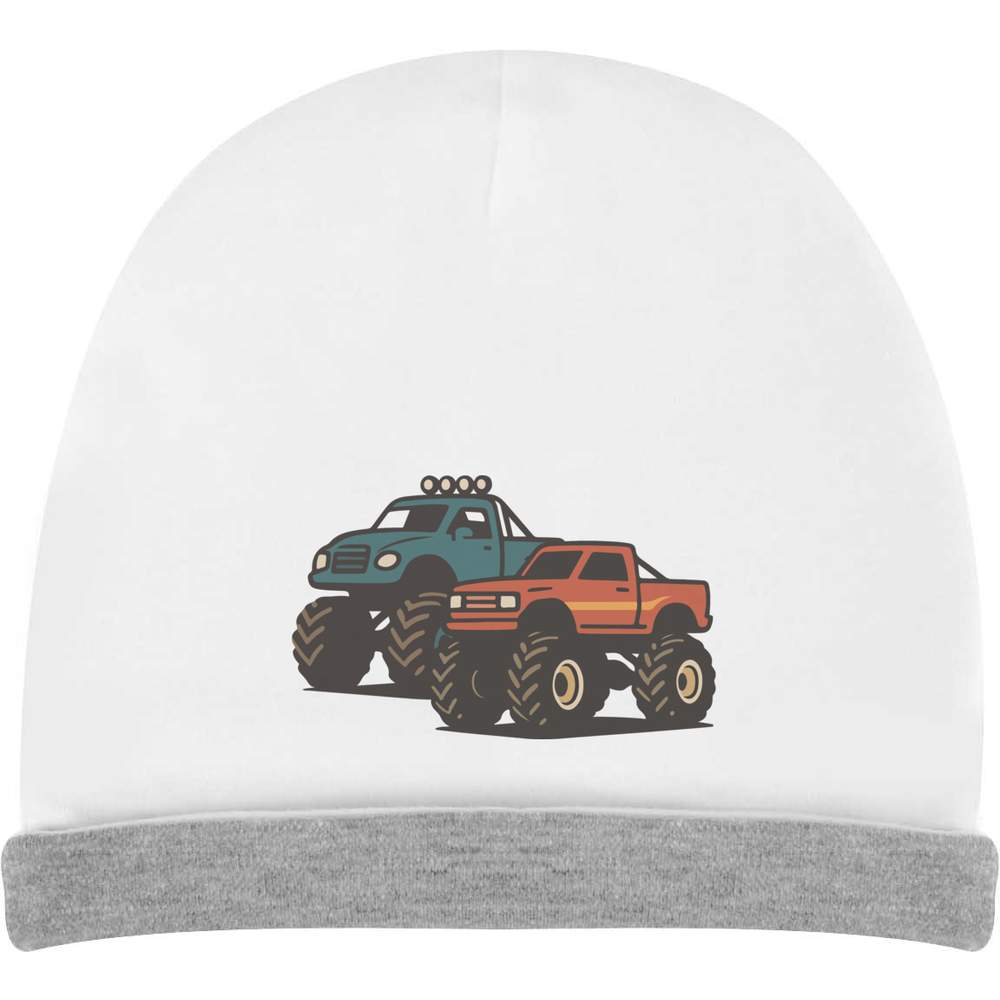 'Racing Monster Trucks' Kids Slouch Hat - White - Organic Cotton Children's Hat for Winter, School and Outdoor Wear (KH00039373)