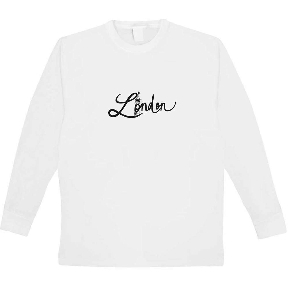 'London Text' Kids Long Sleeve T-Shirt - White, 12-13 Years - Childrens Cotton Top for School, Play, Sports and Gifts (KL00021315)