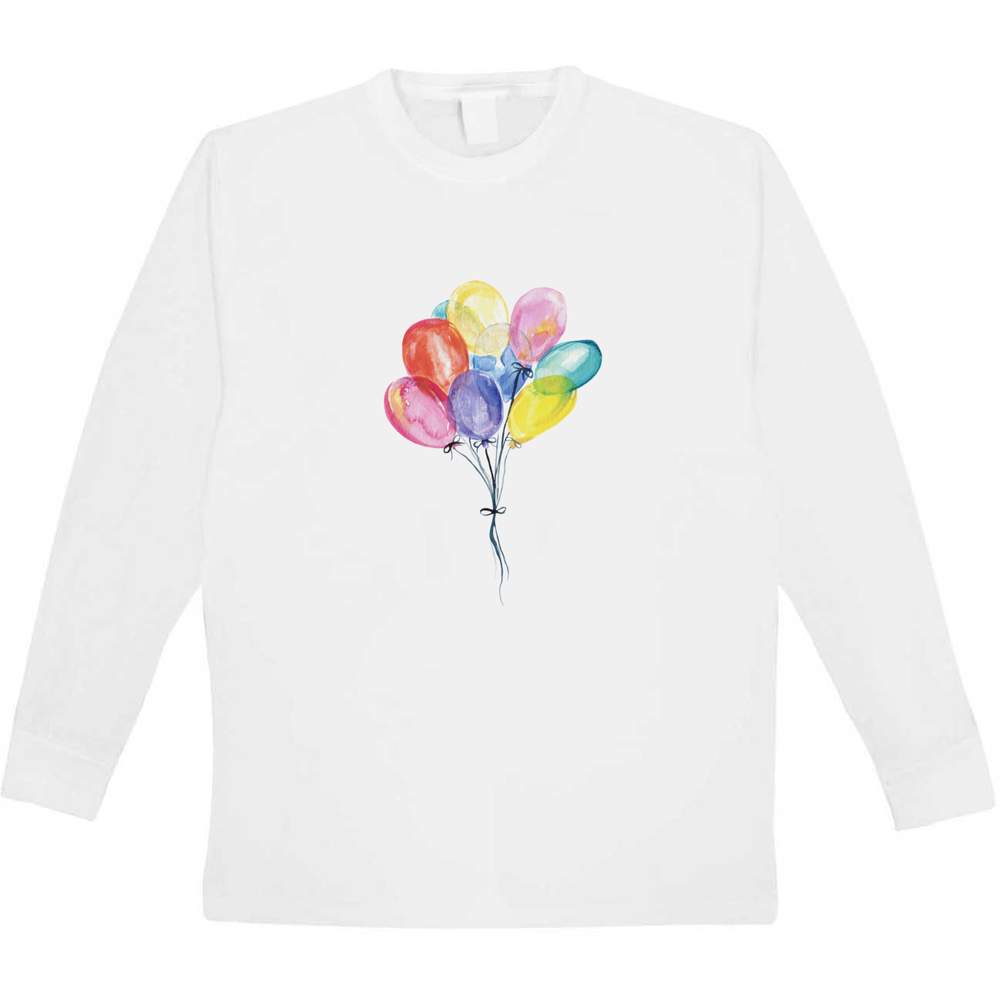 'Colorful Balloons Bunch' Kids Long Sleeve T-Shirt - White, 12-13 Years - Childrens Cotton Top for School, Play, Sports and Gifts (KL00104813)