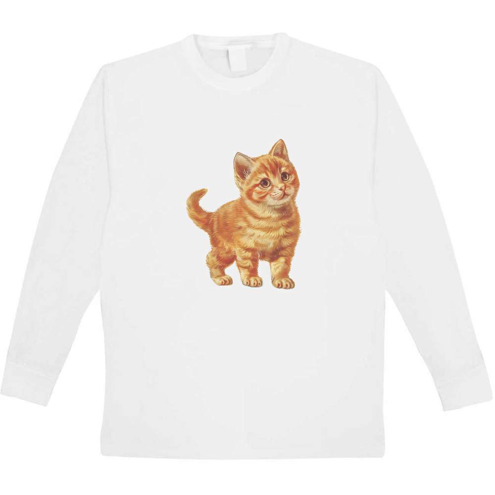 'Ginger Kitten Standing' Children's / Kid's Long Sleeve Cotton T-Shirt (12-13 Years) (KL00147403)