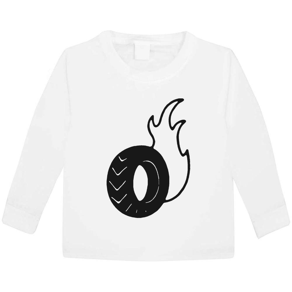 'Flaming Tyre' Children's / Kid's Long Sleeve Cotton T-Shirts (KL021034)