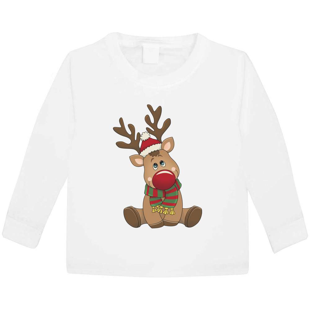 'Christmas Reindeer' Kids Long Sleeve T-Shirt - Long Sleeve Childrens Cotton Top for School, Play, Sports and Gifts (KL028181)