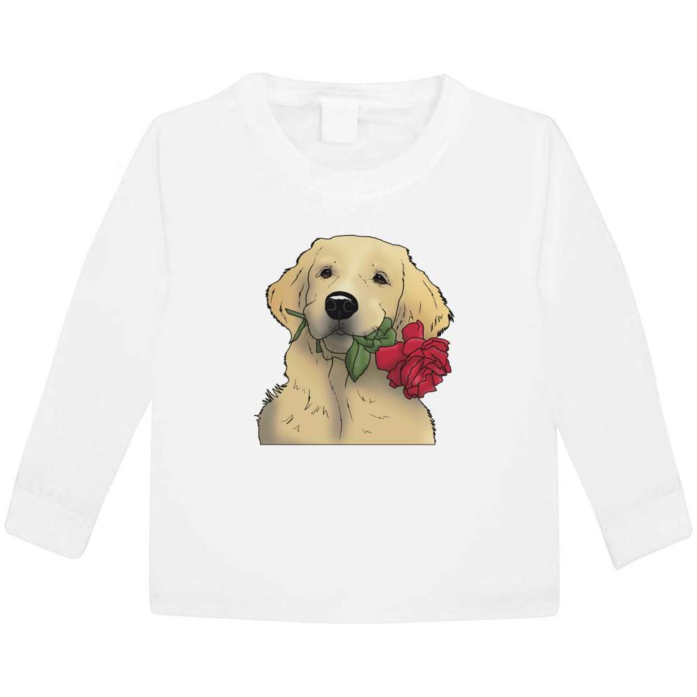 'Golden Retriever & Rose' Children's / Kid's Long Sleeve Cotton T-Shirts (KL034325)