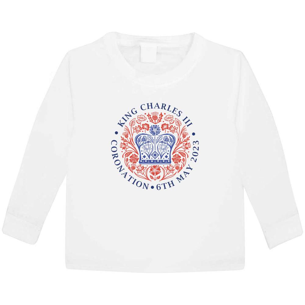 'King Charles Coronation Emblem' Children's / Kid's Long Sleeve Cotton T-Shirts (KL038094)
