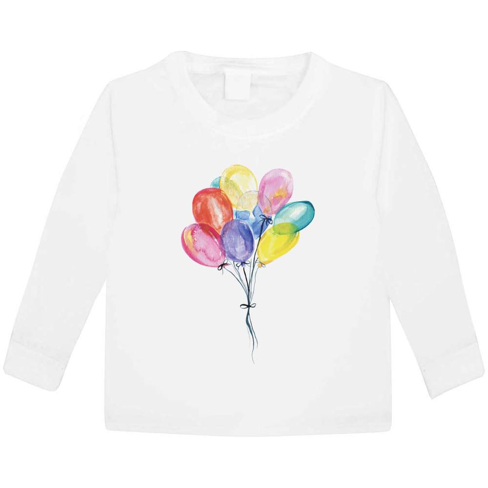 'Colorful Balloons Bunch' Kids Long Sleeve T-Shirt - Long Sleeve Childrens Cotton Top for School, Play, Sports and Gifts (KL039303)