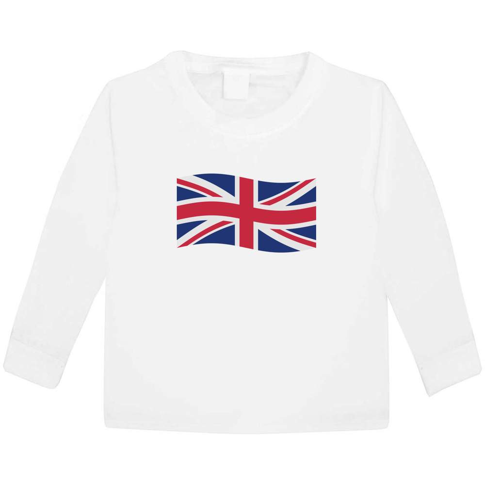 'Waving British Union Jack Flag' Children's / Kid's Long Sleeve Cotton T-Shirts (KL044256)
