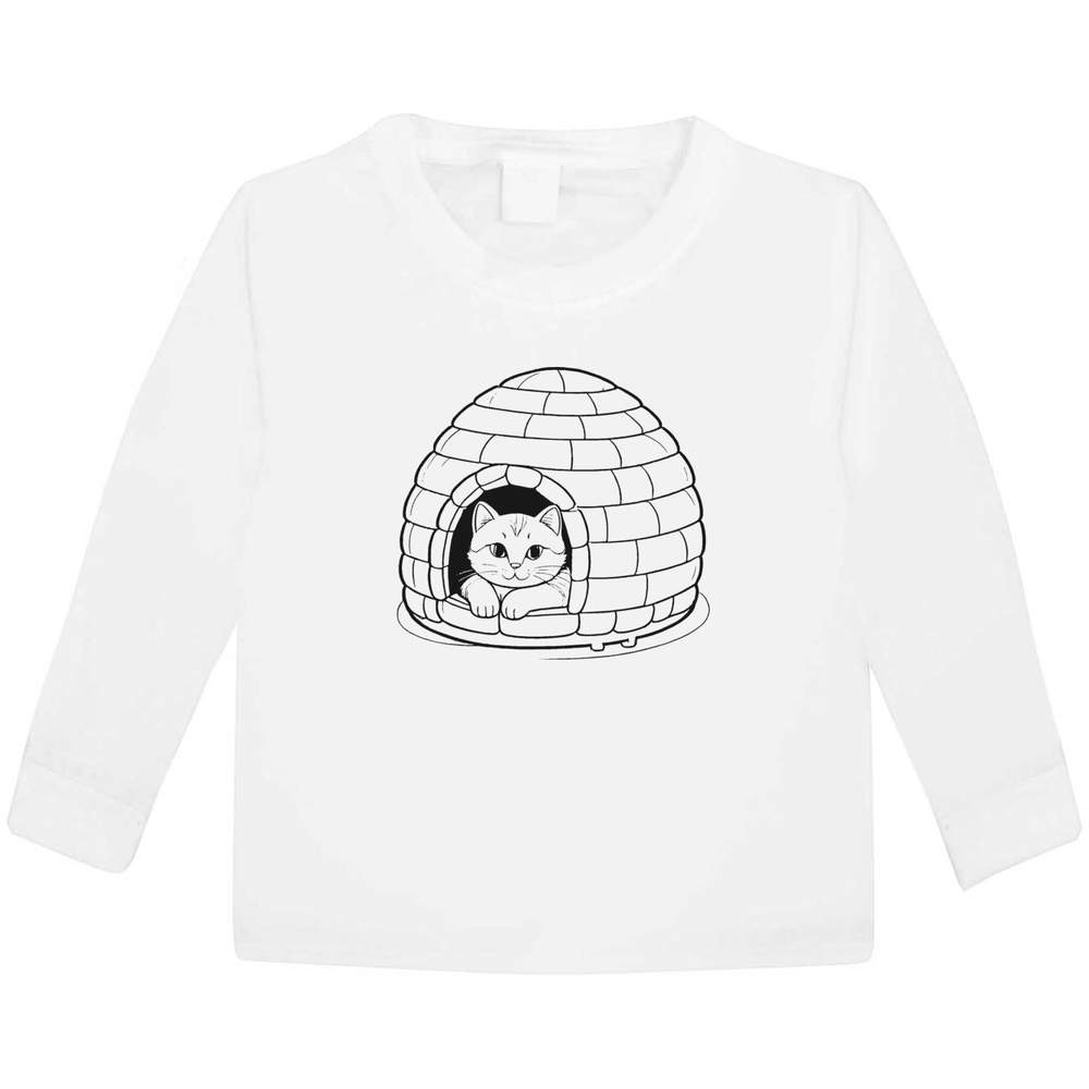 'Cat In a Cozy Igloo Bed' Children's / Kid's Long Sleeve Cotton T-Shirts (KL045080)