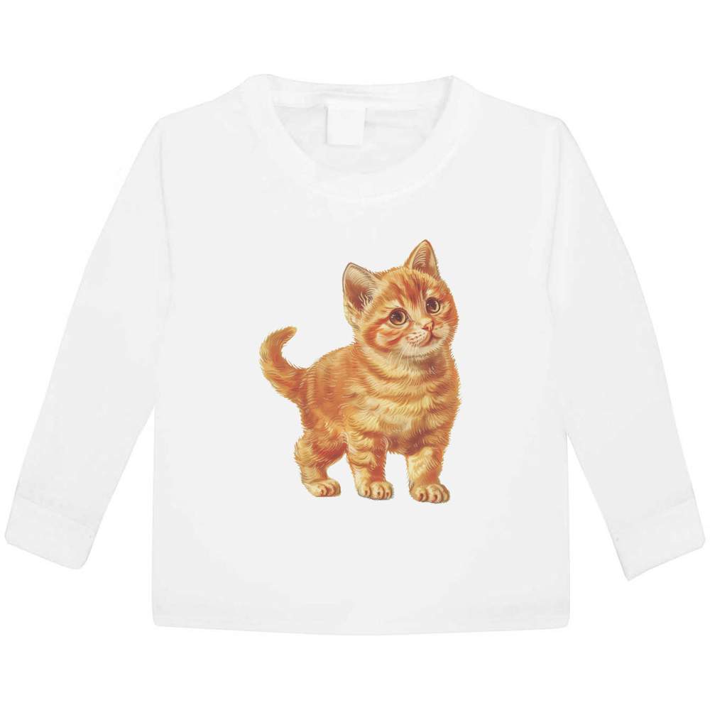 'Ginger Kitten Standing' Children's / Kid's Long Sleeve Cotton T-Shirts (KL049487)