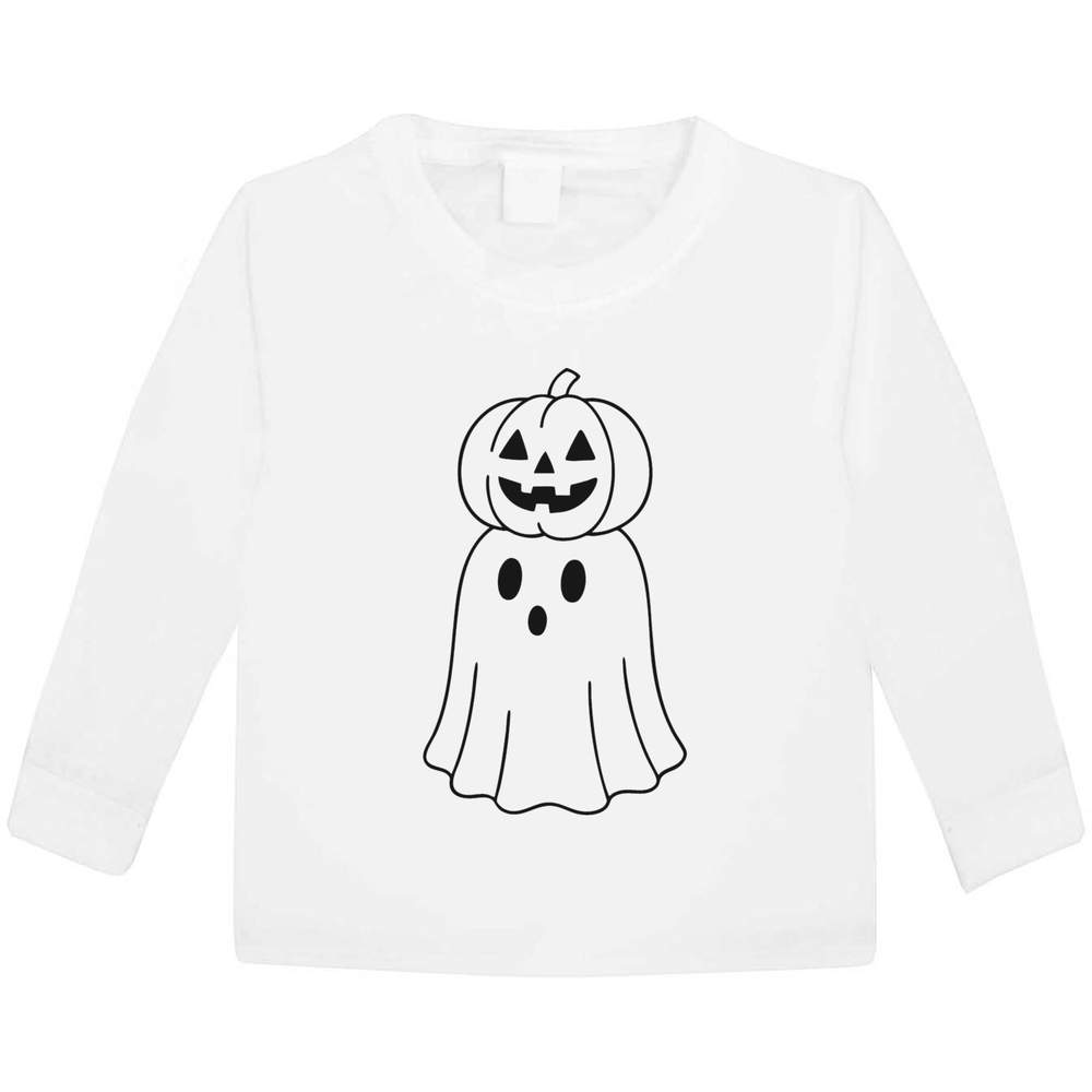 'Ghost with pumpkin on head' Children's / Kid's Long Sleeve Cotton T-Shirts (KL055045)