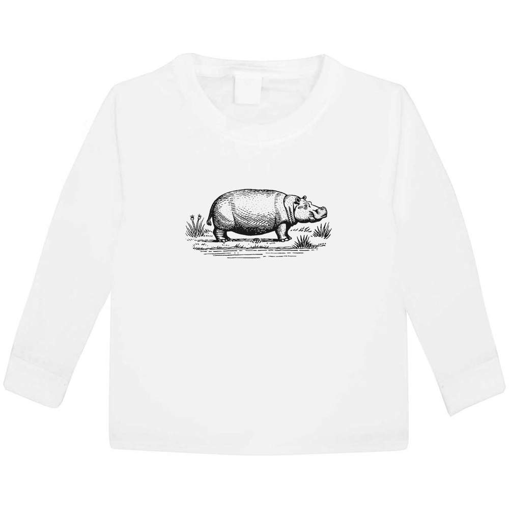 'Hippopotamus Standing in a Field' Children's / Kid's Long Sleeve Cotton T-Shirts (KL055084)
