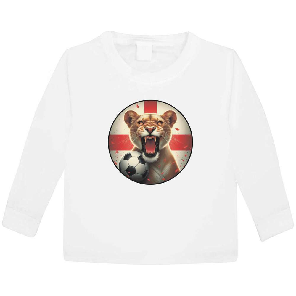 'Roaring Lioness With England Flag' Children's / Kid's Long Sleeve Cotton T-Shirts (KL056275)