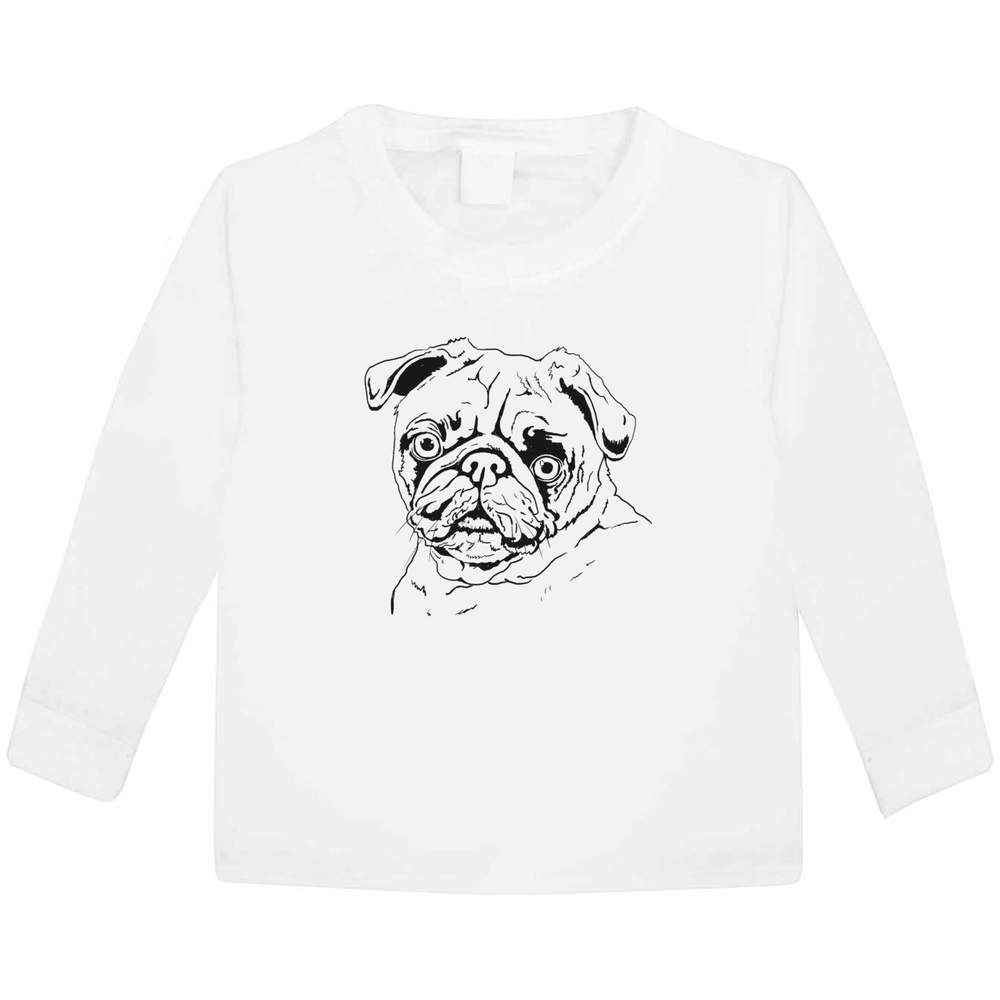 'Pug Dog Portrait' Children's / Kid's Long Sleeve Cotton T-Shirts (KL057976)