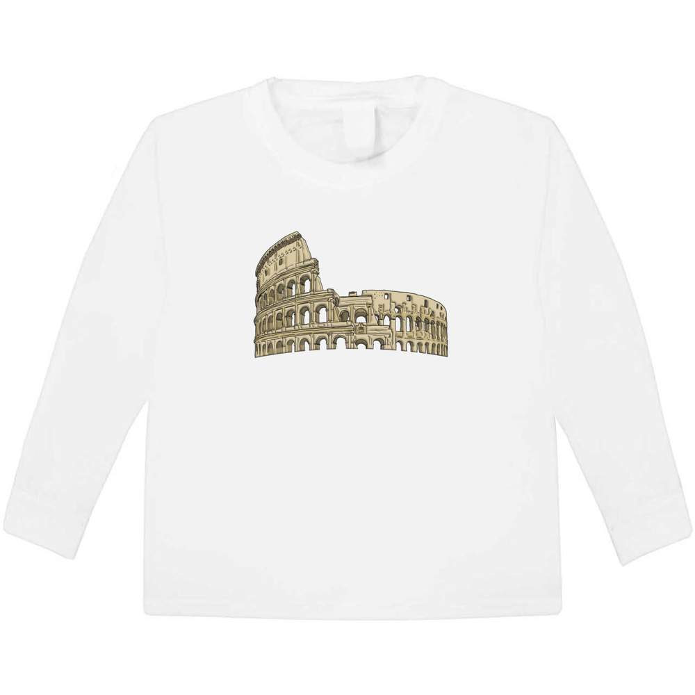 'Roman Colosseum' Kids Long Sleeve T-Shirt - White, 5-6 Years - Childrens Cotton Top for School, Play, Sports and Gifts (KL00059932)
