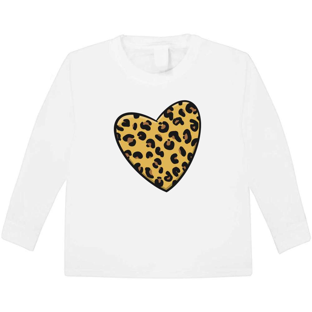 'Leopard Print Heart' Children's / Kid's Long Sleeve Cotton T-Shirt (5-6 Years) (KL00062787)