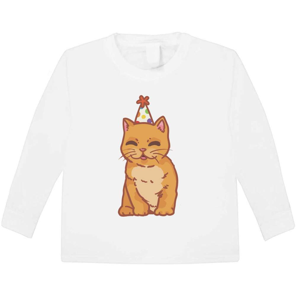 'Smiling Party Hat Ginger Kitten' Children's / Kid's Long Sleeve Cotton T-Shirt (5-6 Years) (KL00107270)