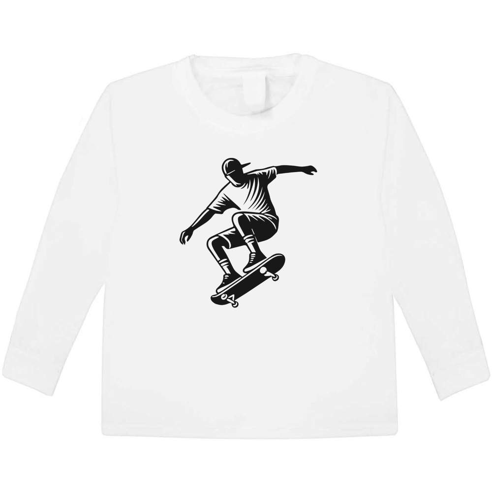 'Skateboard Champion' Kids Long Sleeve T-Shirt - White, 5-6 Years - Childrens Cotton Top for School, Play, Sports and Gifts (KL00139675)