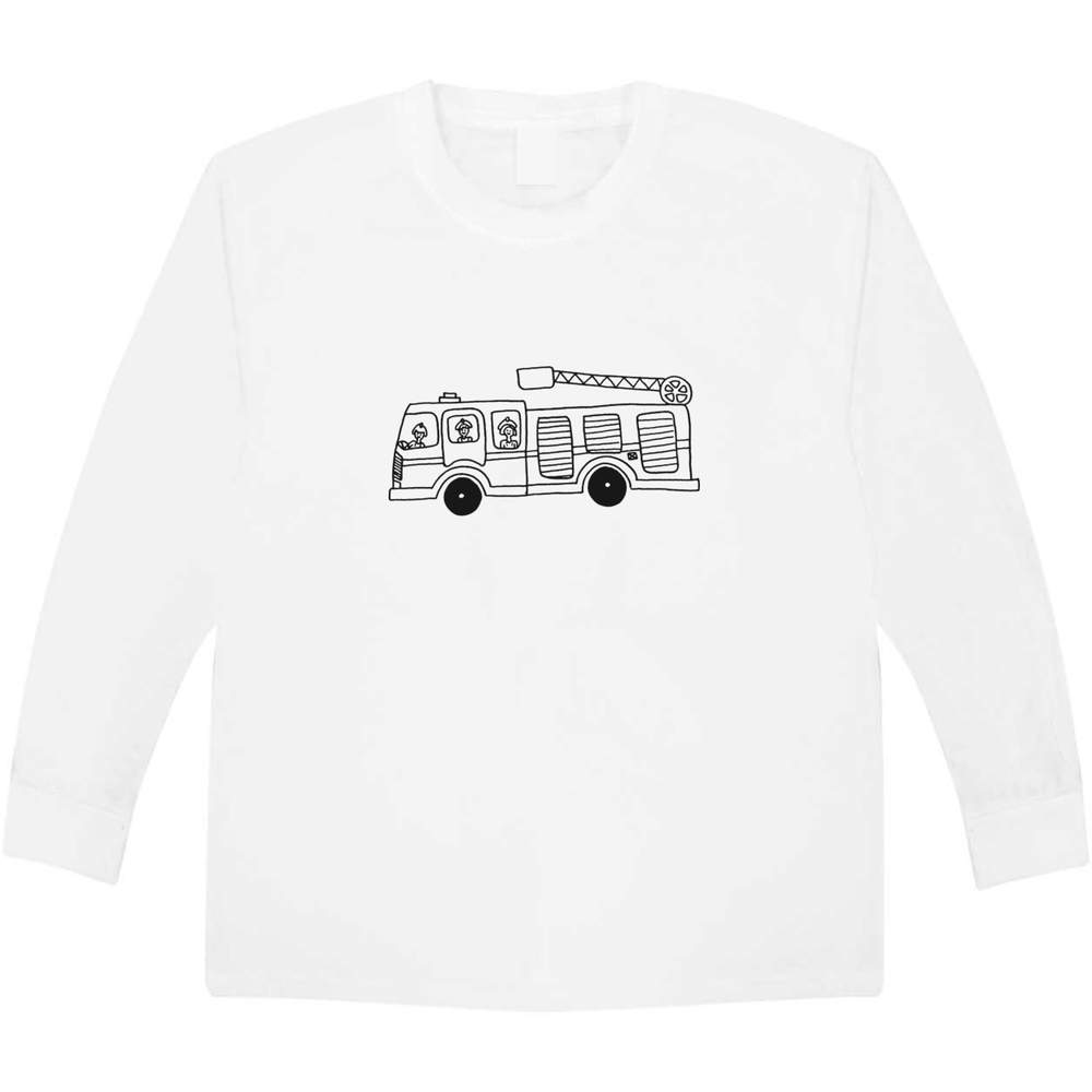 'Fire Engine' Children's / Kid's Long Sleeve Cotton T-Shirt (7-8 Years) (KL00004843)