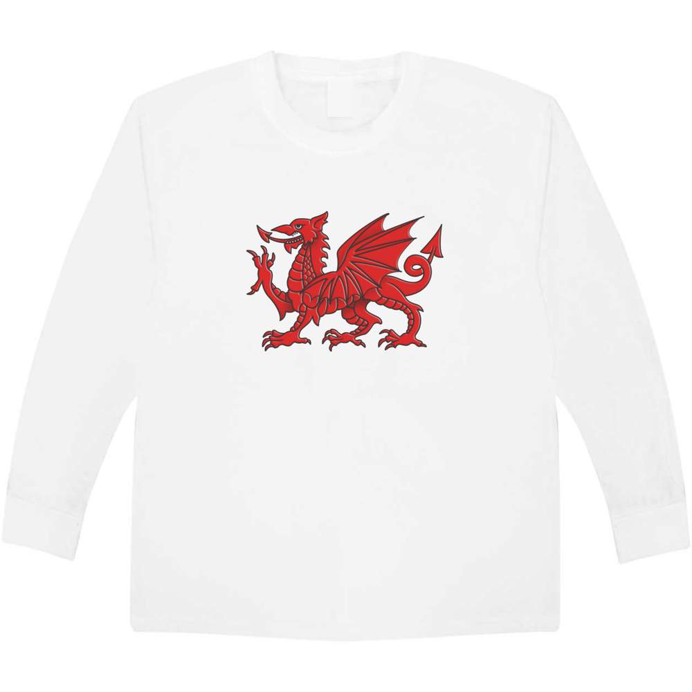 'Welsh Dragon' Children's / Kid's Long Sleeve Cotton T-Shirt (7-8 Years) (KL00038528)