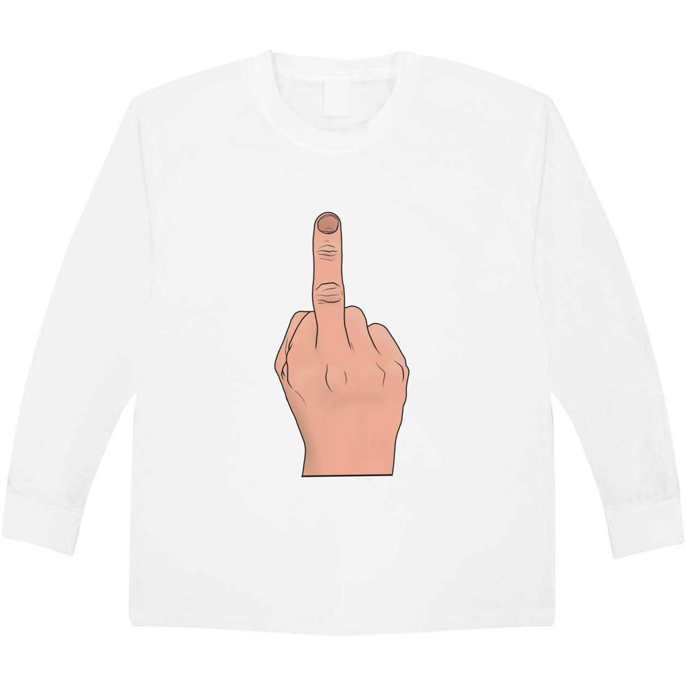 'Swearing Middle Finger' Kids Long Sleeve T-Shirt - White, 7-8 Years - Childrens Cotton Top for School, Play, Sports and Gifts (KL00079383)