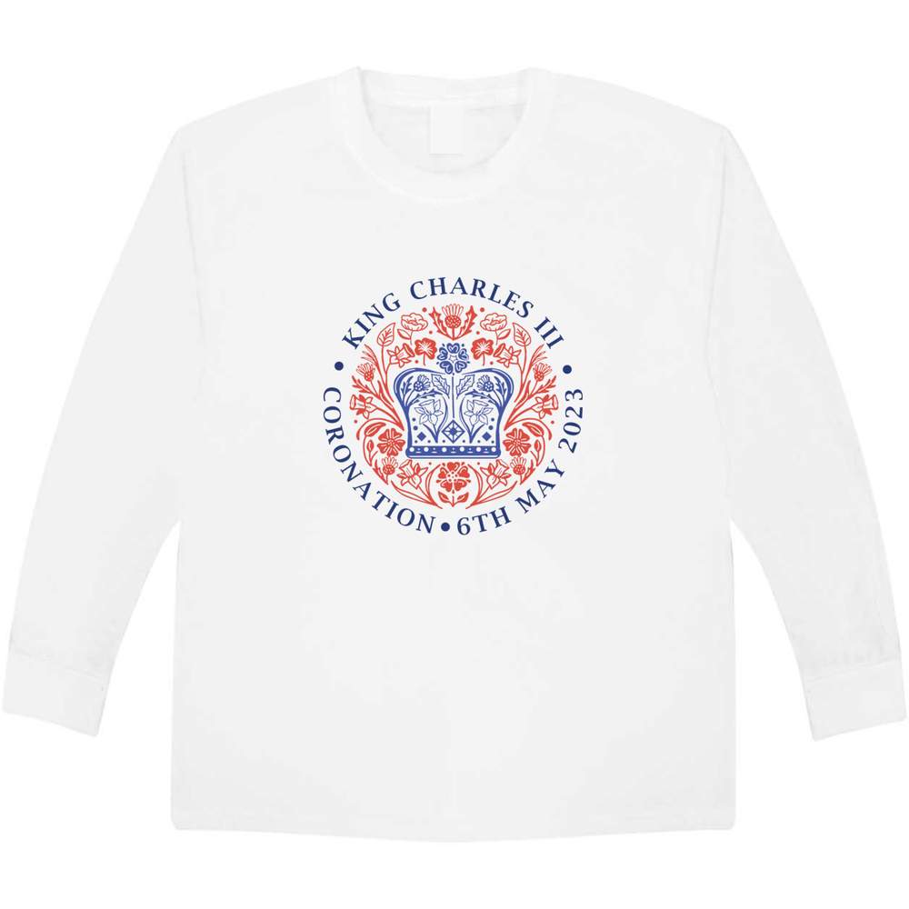 'King Charles Coronation Emblem' Children's / Kid's Long Sleeve Cotton T-Shirt (7-8 Years) (KL00098806)