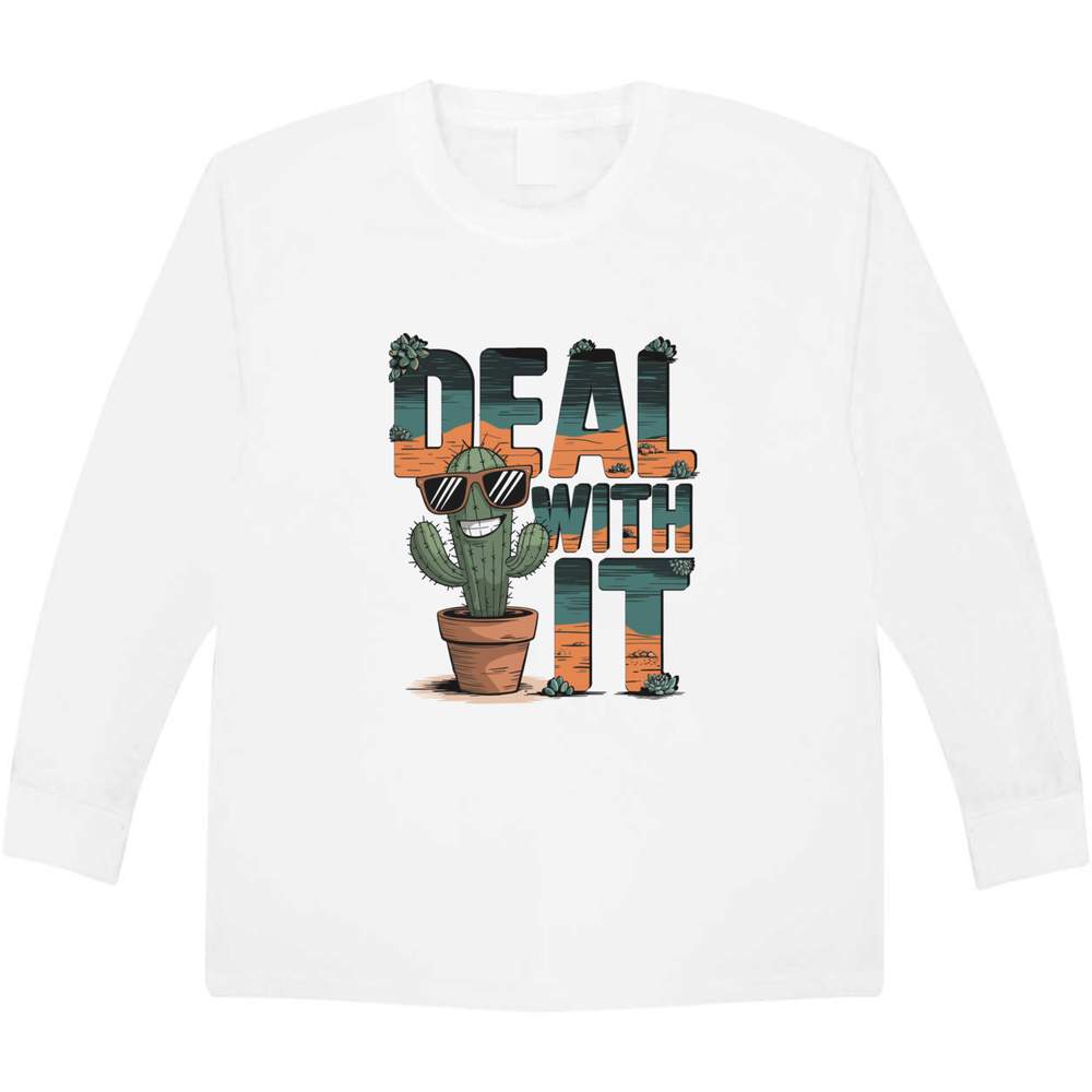 'Deal With It' Children's / Kid's Long Sleeve Cotton T-Shirts (KL052535)