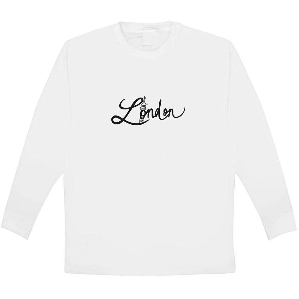 'London Text' Kids Long Sleeve T-Shirt - White, 9-11 Years - Childrens Cotton Top for School, Play, Sports and Gifts (KL00021314)