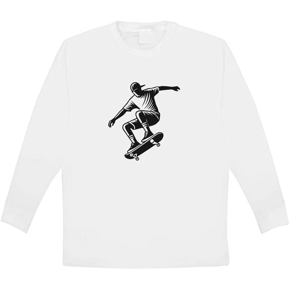 'Skateboard Champion' Kids Long Sleeve T-Shirt - White, 9-11 Years - Childrens Cotton Top for School, Play, Sports and Gifts (KL00139677)