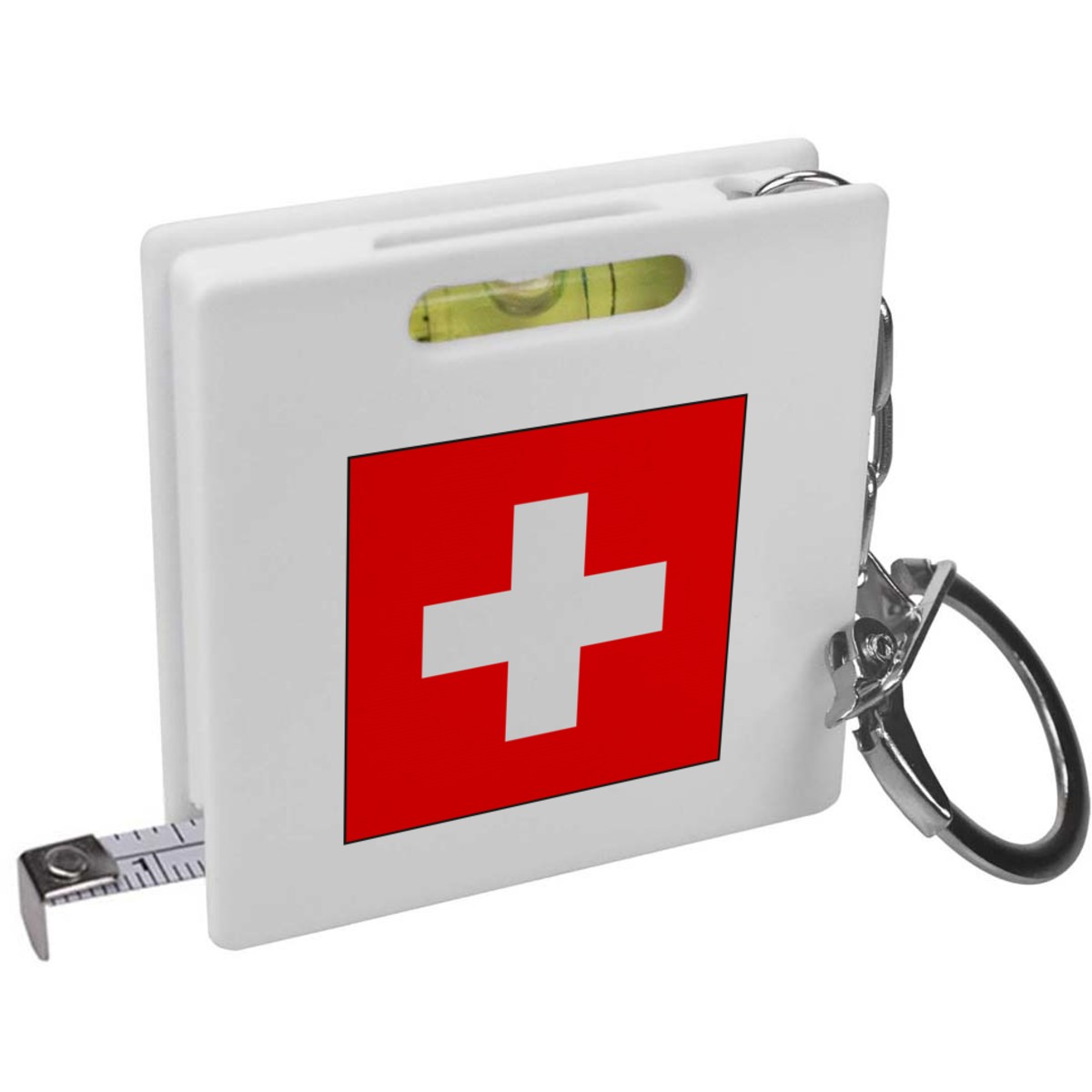 'Switzerland Flag' Keyring Tape Measure / Spirit Level Tool (KM00014815)