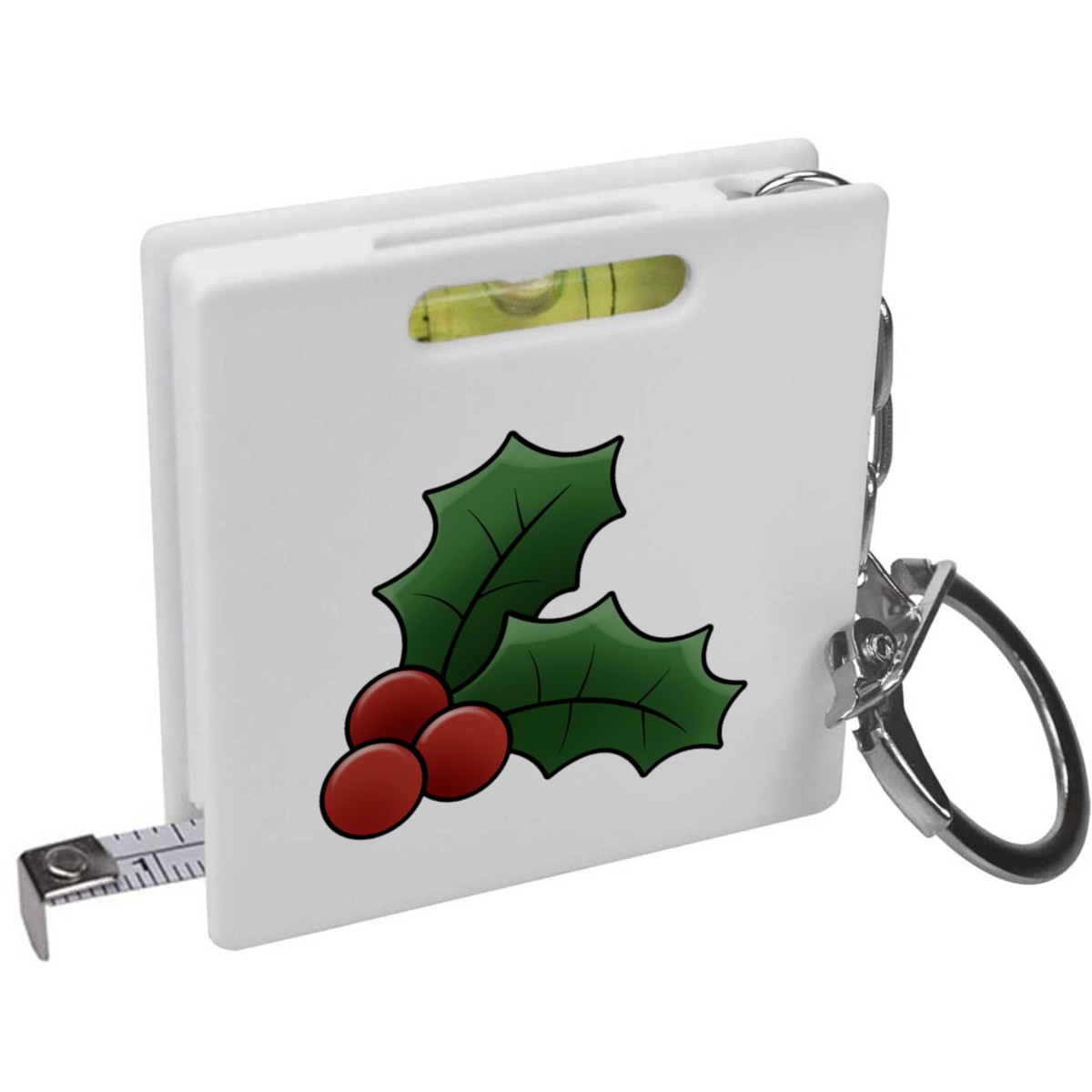 'Christmas Holly' Keyring Tape Measure / Spirit Level Tool (KM00020153)