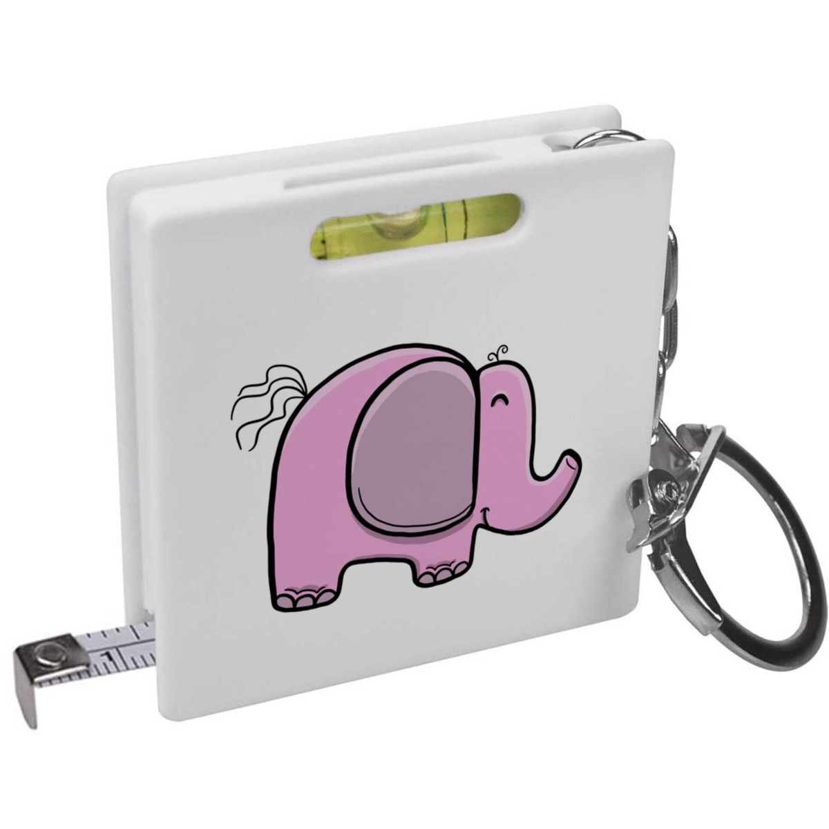 'Pink Elephant' Keyring Tape Measure / Spirit Level Tool (KM00020576)