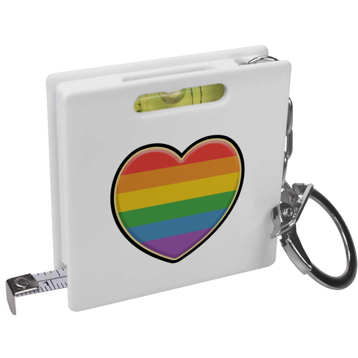 'Rainbow Heart' Keyring Tape Measure / Spirit Level Tool (KM00022142)