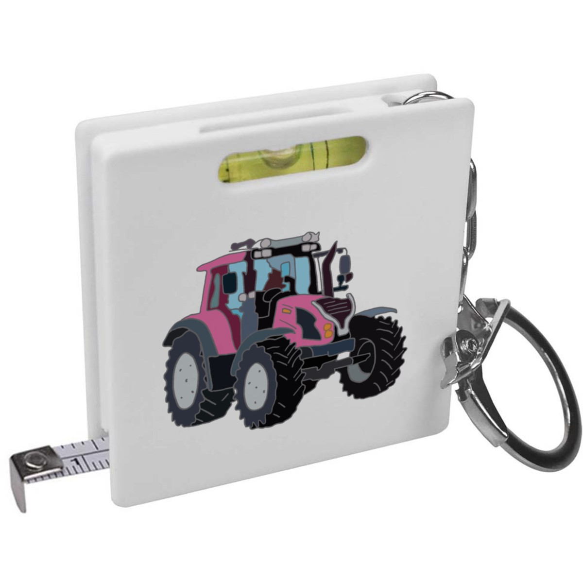 'Pink tractor ' Keyring Tape Measure / Spirit Level Tool (KM00030529)