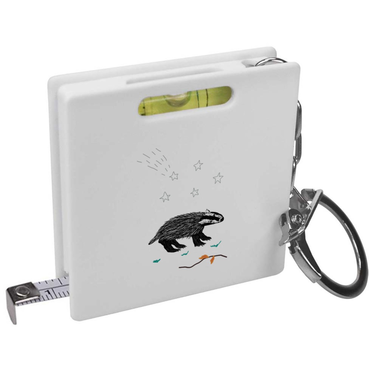 'Badger on his night walk' Keyring Tape Measure / Spirit Level Tool (KM00031670)