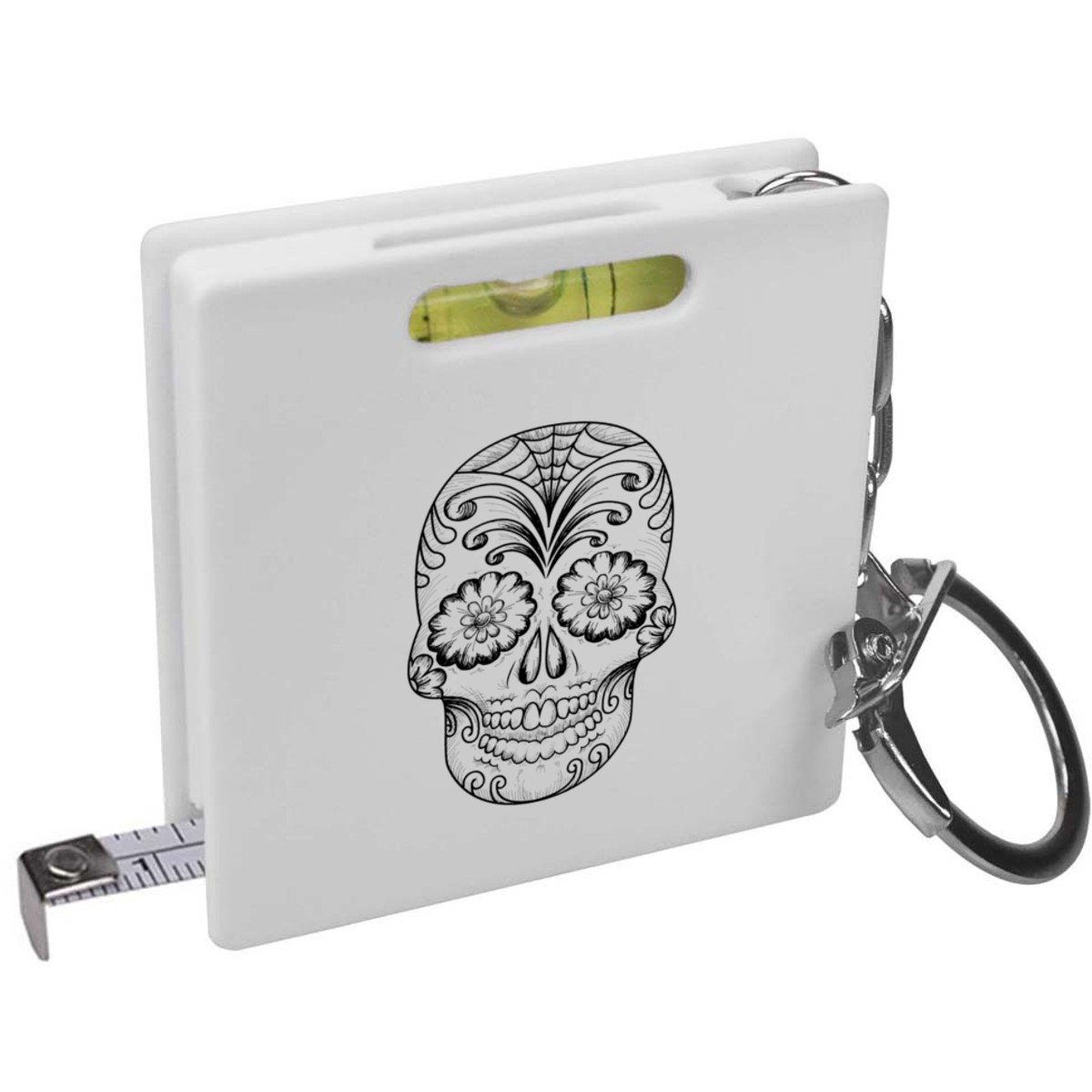 'Mexican Sugar Skull' Keyring Tape Measure / Spirit Level Tool (KM00032651)