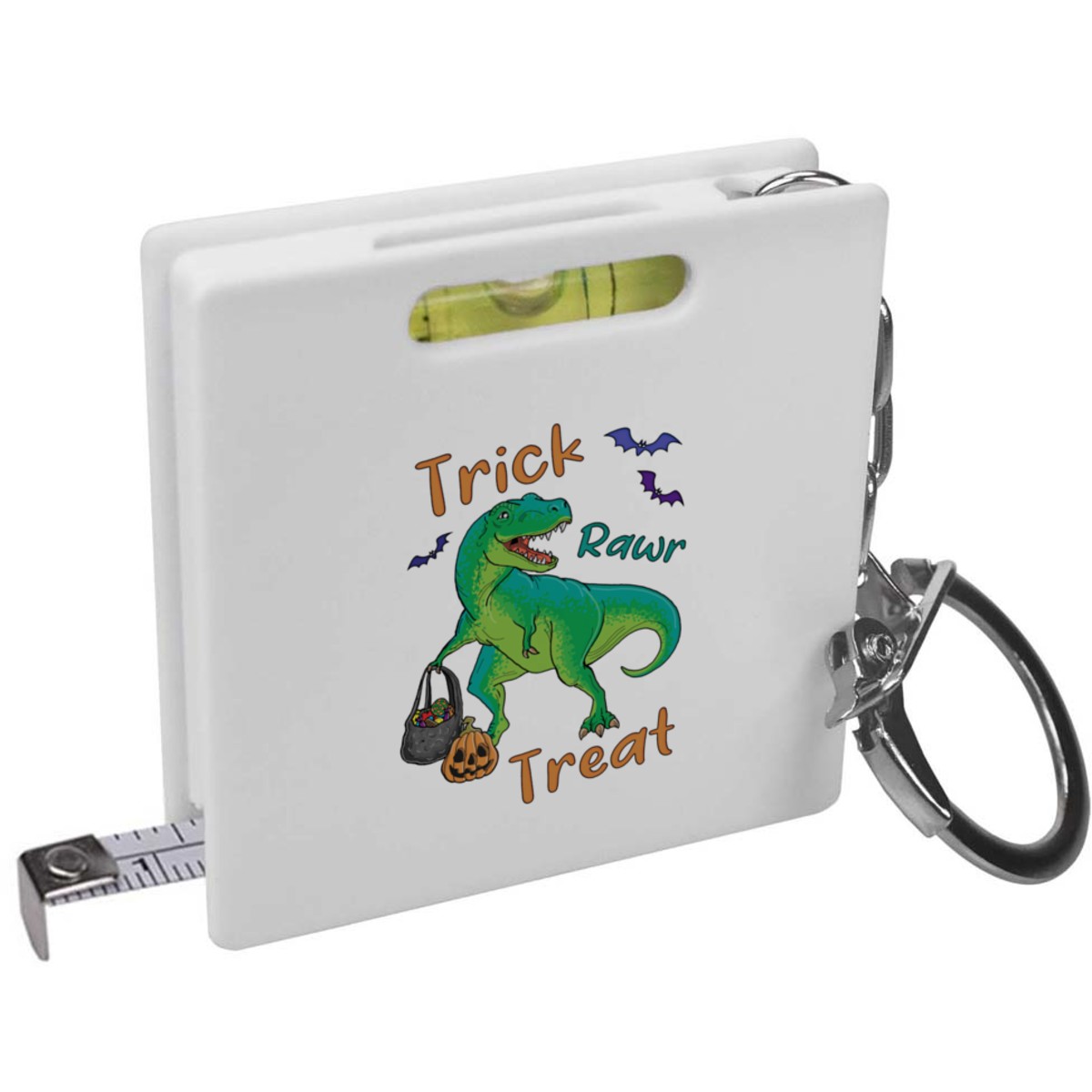 'Trick Or Treat Halloween Dinosaur' Keyring Tape Measure / Spirit Level Tool (KM00032659)