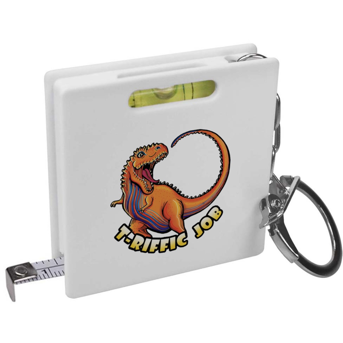 'T-Riffic Cartoon Dinosaur' Keyring Tape Measure / Spirit Level Tool (KM00032901)