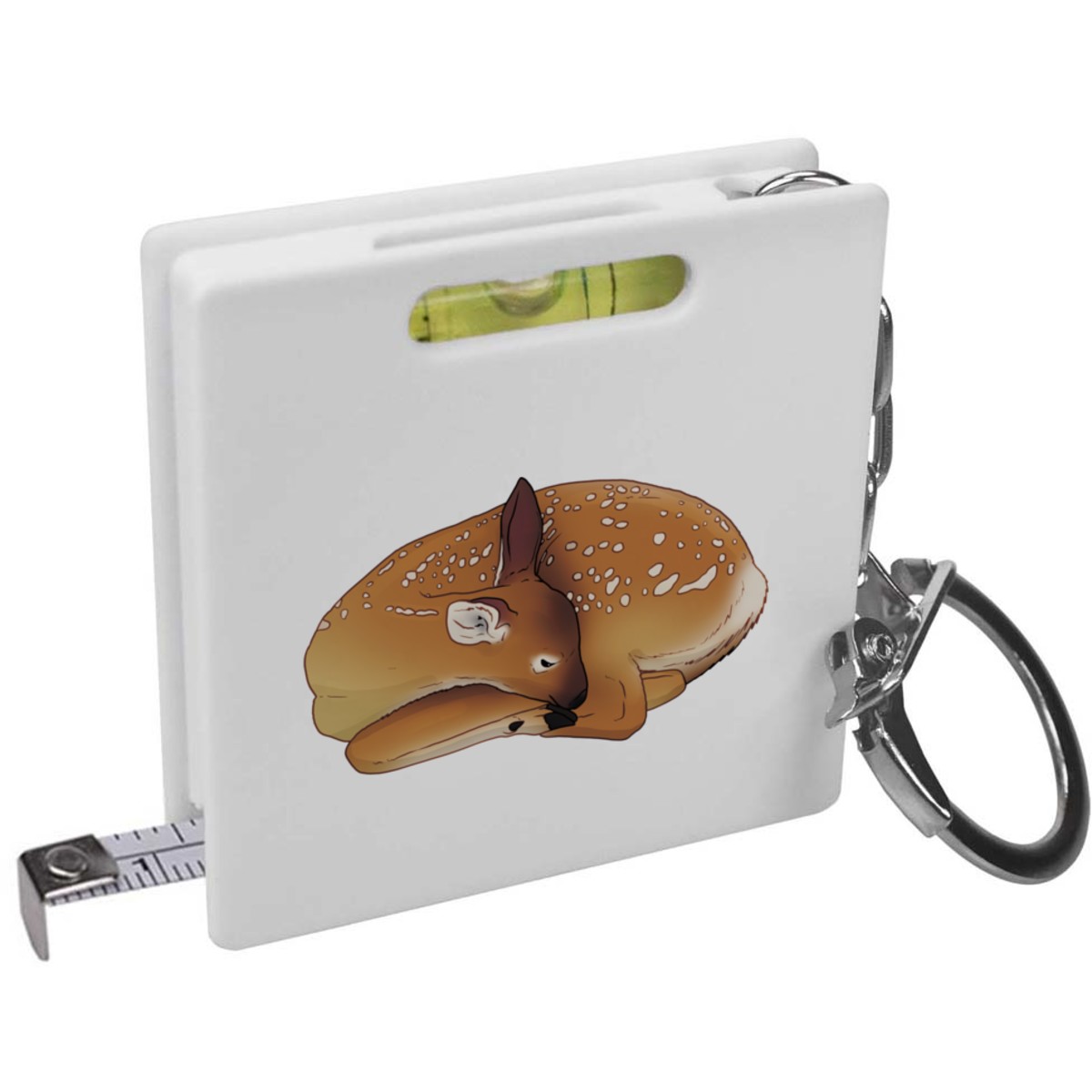 'Sleeping Fawn' Keyring Tape Measure / Spirit Level Tool (KM00036977)