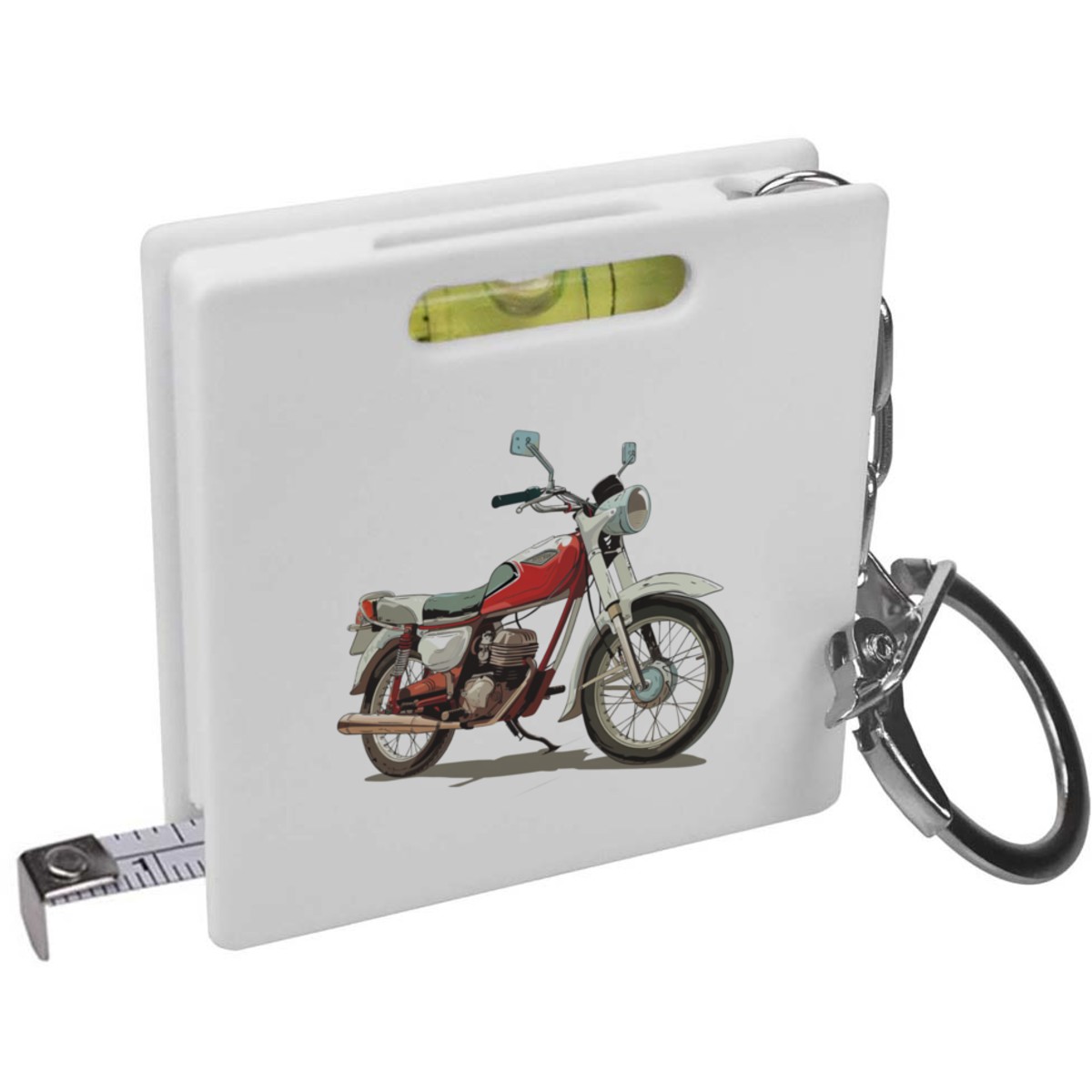 'Red and White Motorbike' Keyring Tape Measure / Spirit Level Tool (KM00037239)