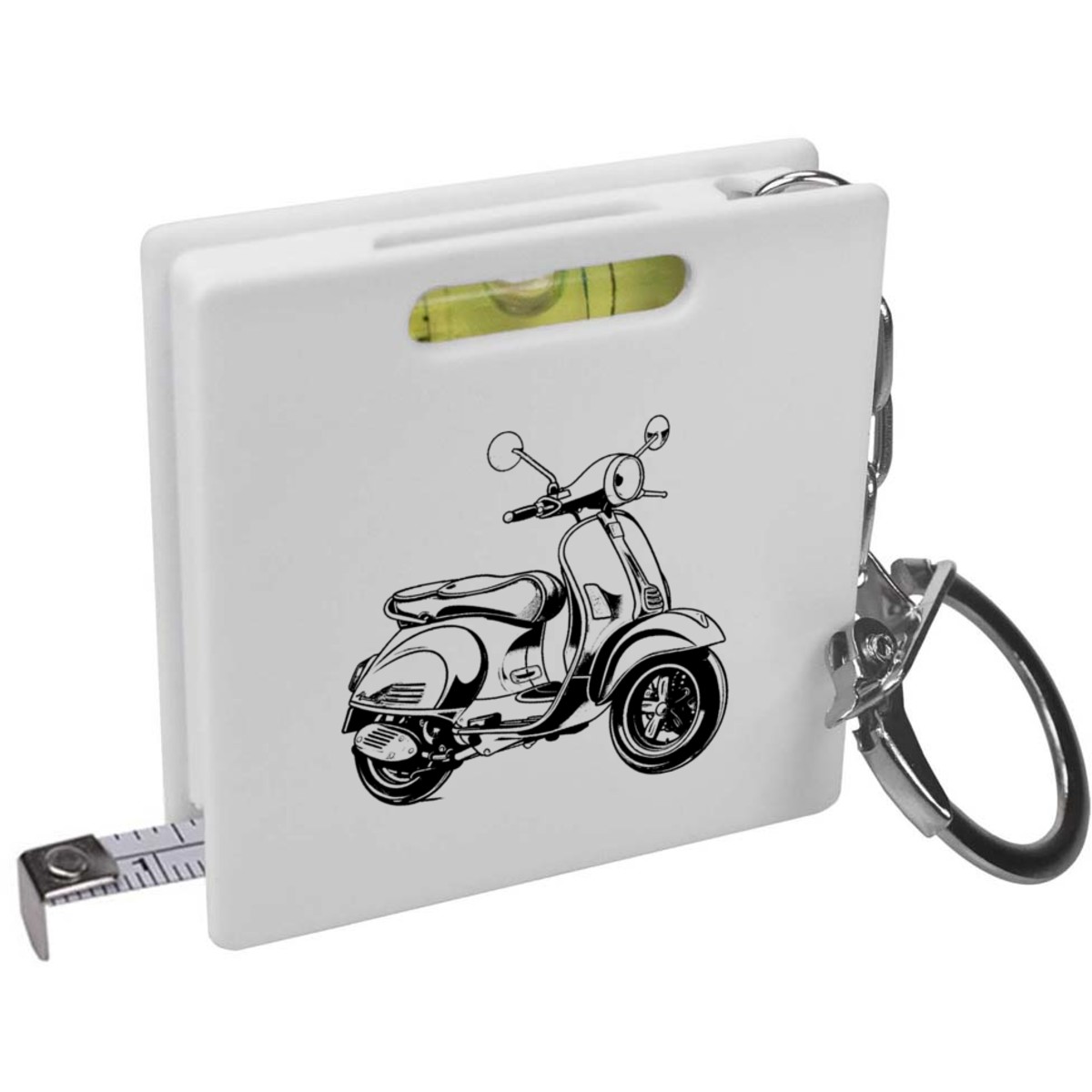 'Moped Side View' Keyring Tape Measure / Spirit Level Tool (KM00037470)