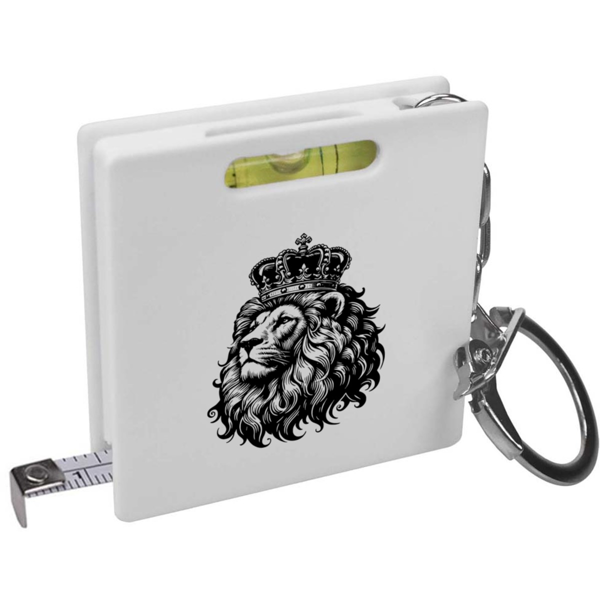 'Lion Wearing Crown' Keyring Tape Measure / Spirit Level Tool (KM00040946)