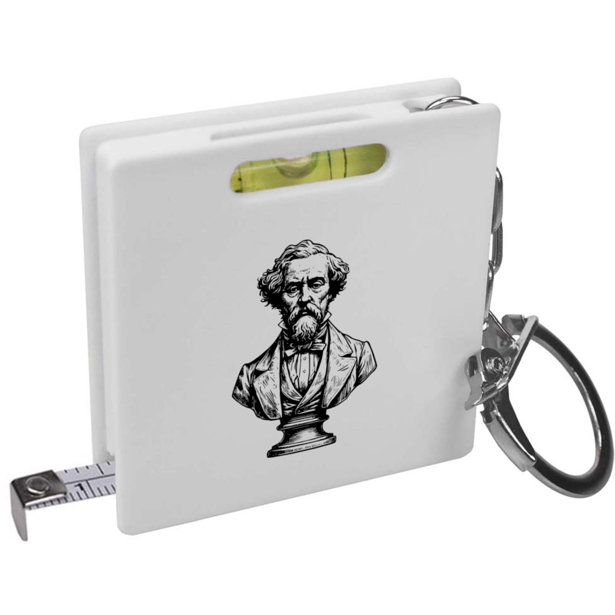 'Charles Dickens Bust' Keyring Tape Measure / Spirit Level Tool (KM00041411)