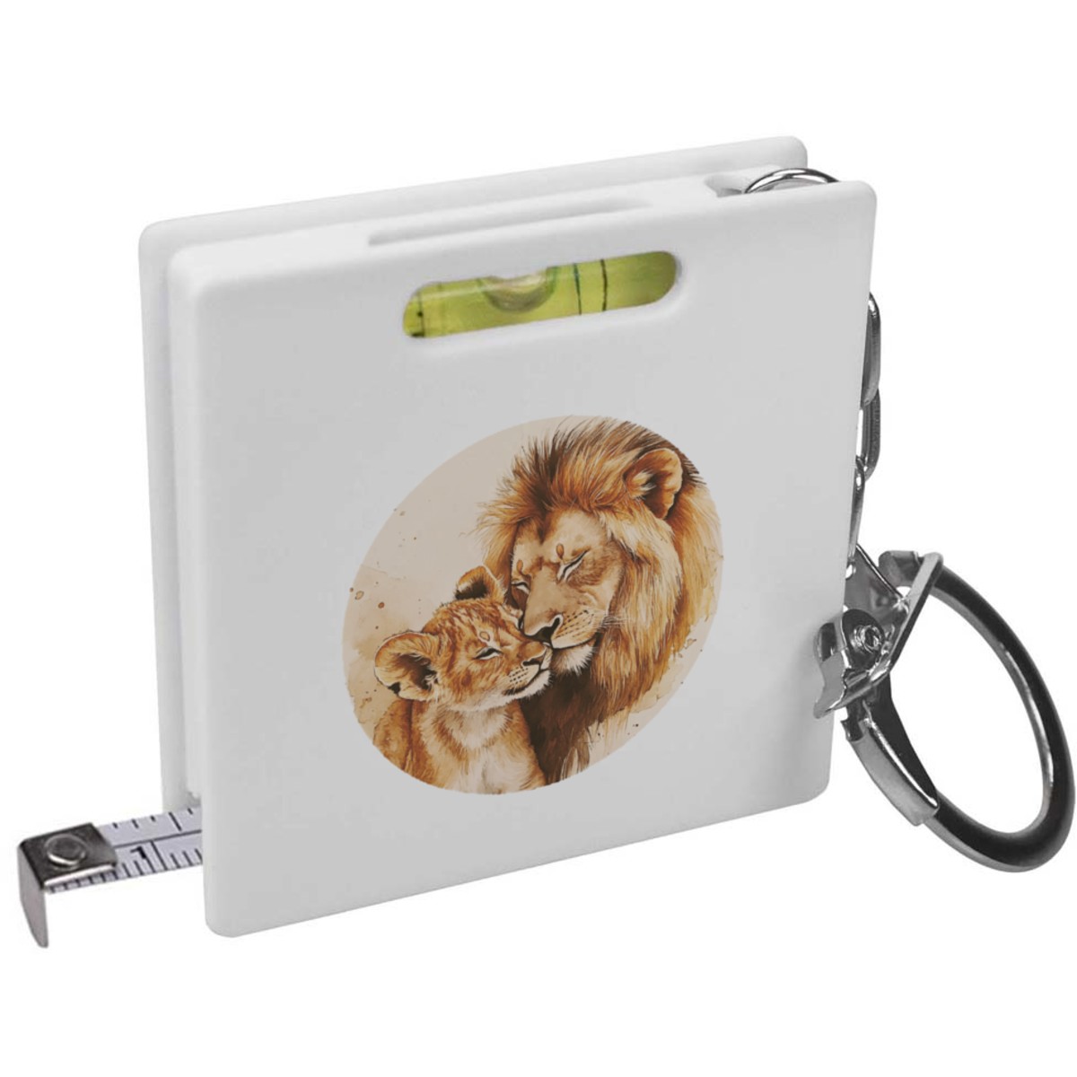 'Father Lion with Cub' Keyring Tape Measure / Spirit Level Tool (KM00043008)