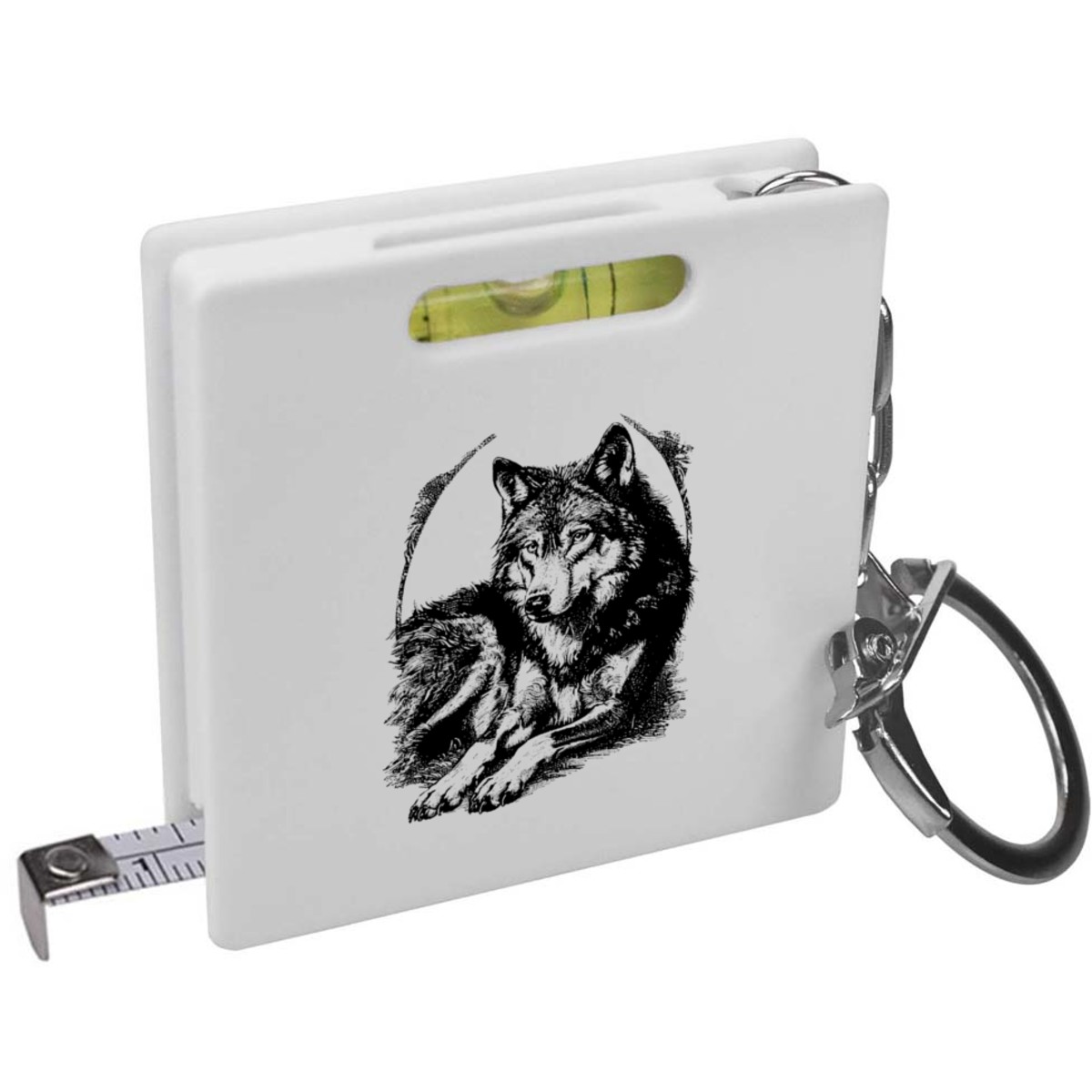 'Vintage Wolf Portrait' Keyring Tape Measure / Spirit Level Tool (KM00043033)