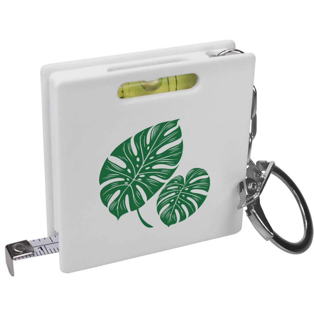 'Monstera Leaves' Keyring Tape Measure / Spirit Level Tool (KM00043118)