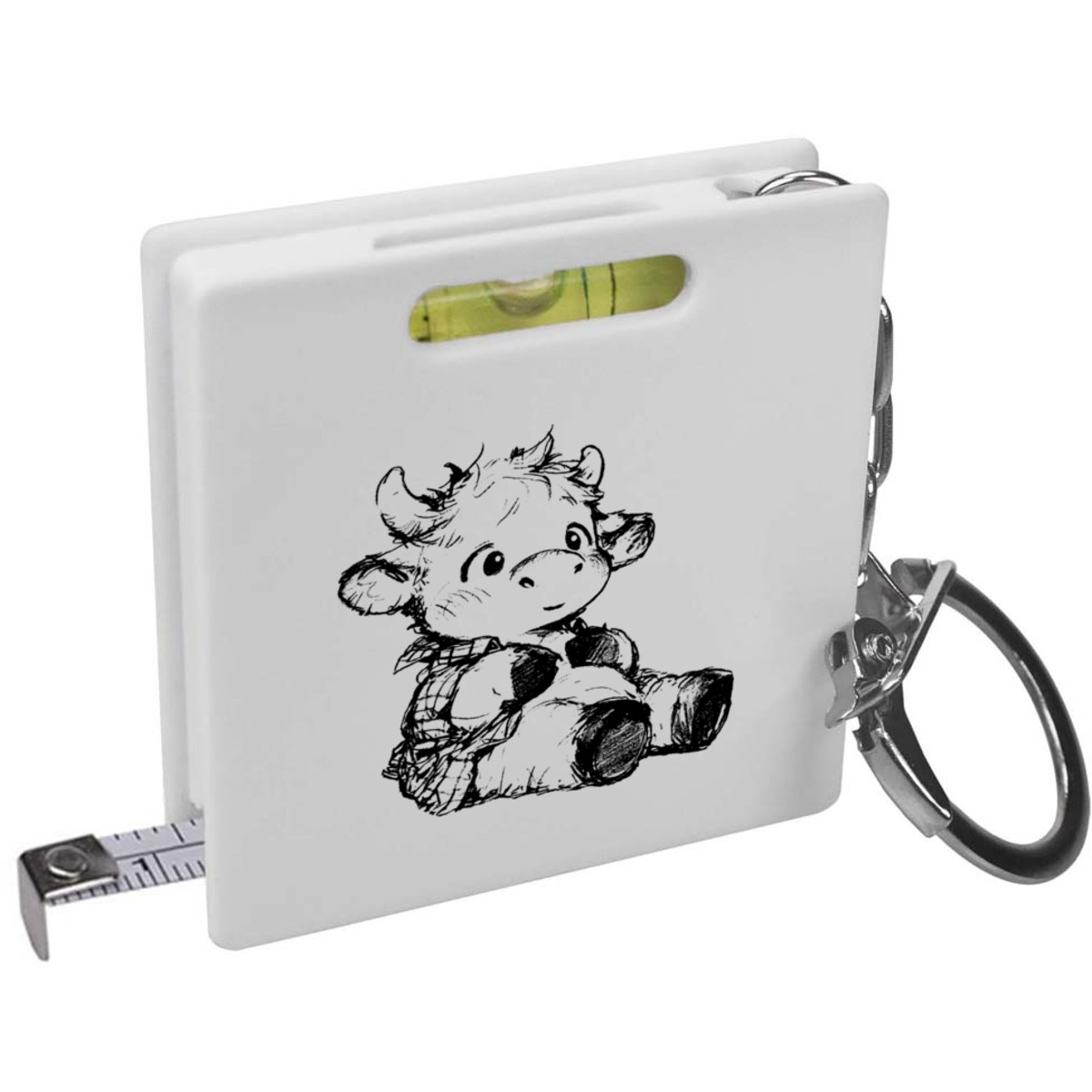 'Cute Highland Cow Sitting' Keyring Tape Measure / Spirit Level Tool (KM00043238)