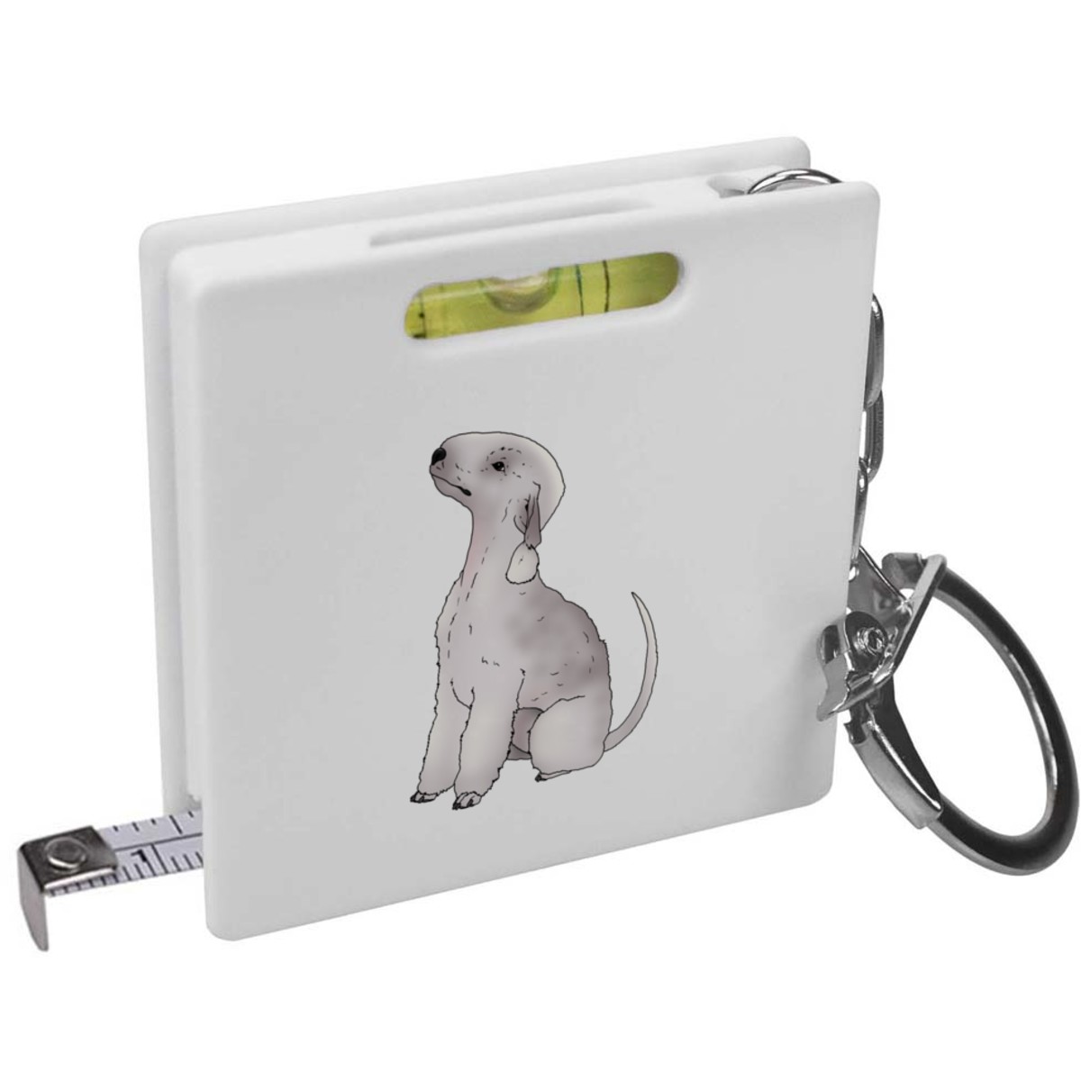 'Sitting Bedlington Terrier Dog' Keyring Tape Measure / Spirit Level Tool (KM00044228)